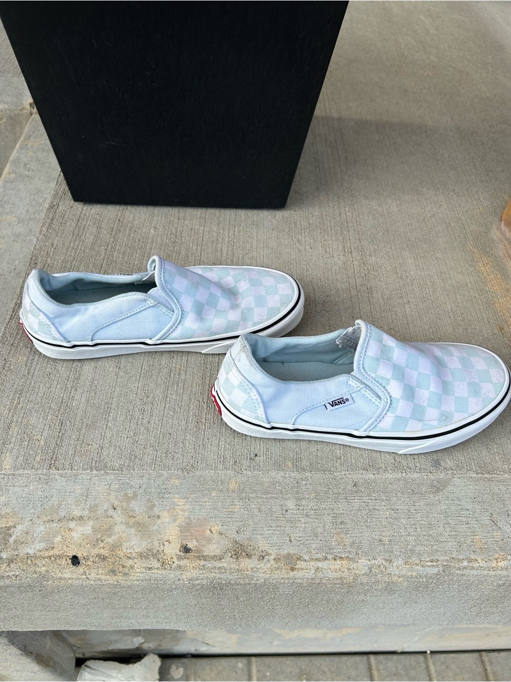 Vans Kids Slip-On Checkerboard Sneakers in Light Blue and White